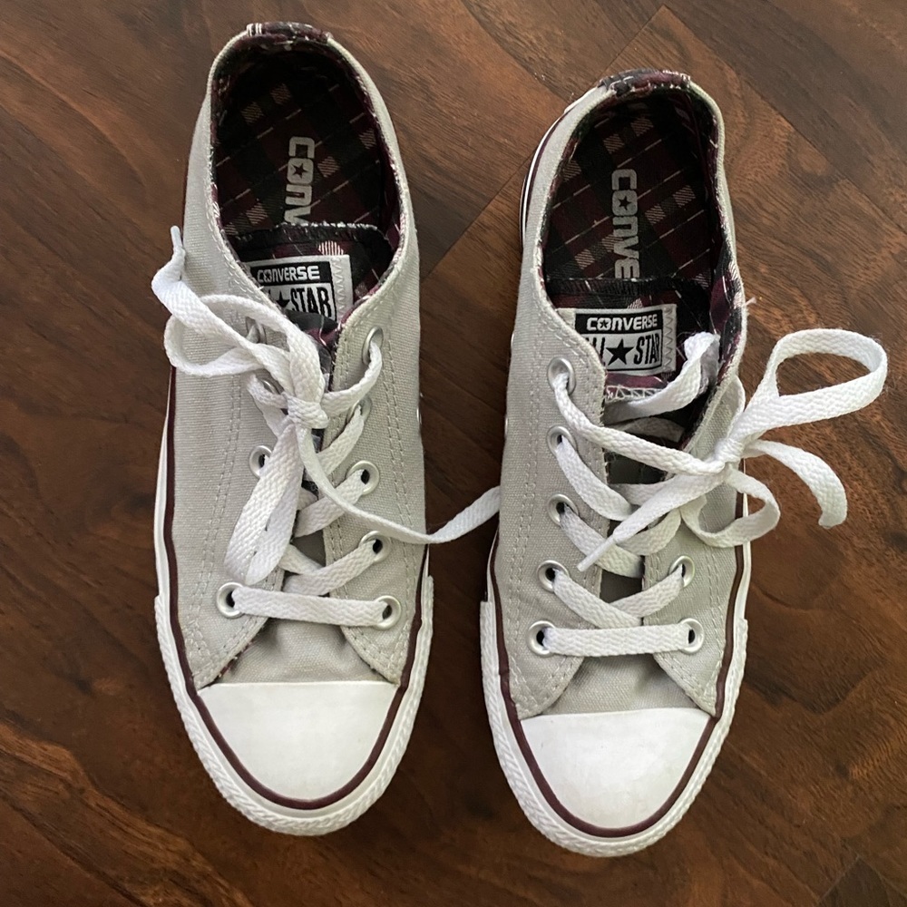 Converse All Star Double Tongue Ox Canvas Sneaker Gray Purple Plaid size 6